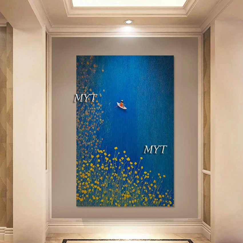 Small Boat At Sea Abstract Handmade Oil Painting Wall Picture For Restaurant Modern Art Canvas Home Decoration Pieces No Framed