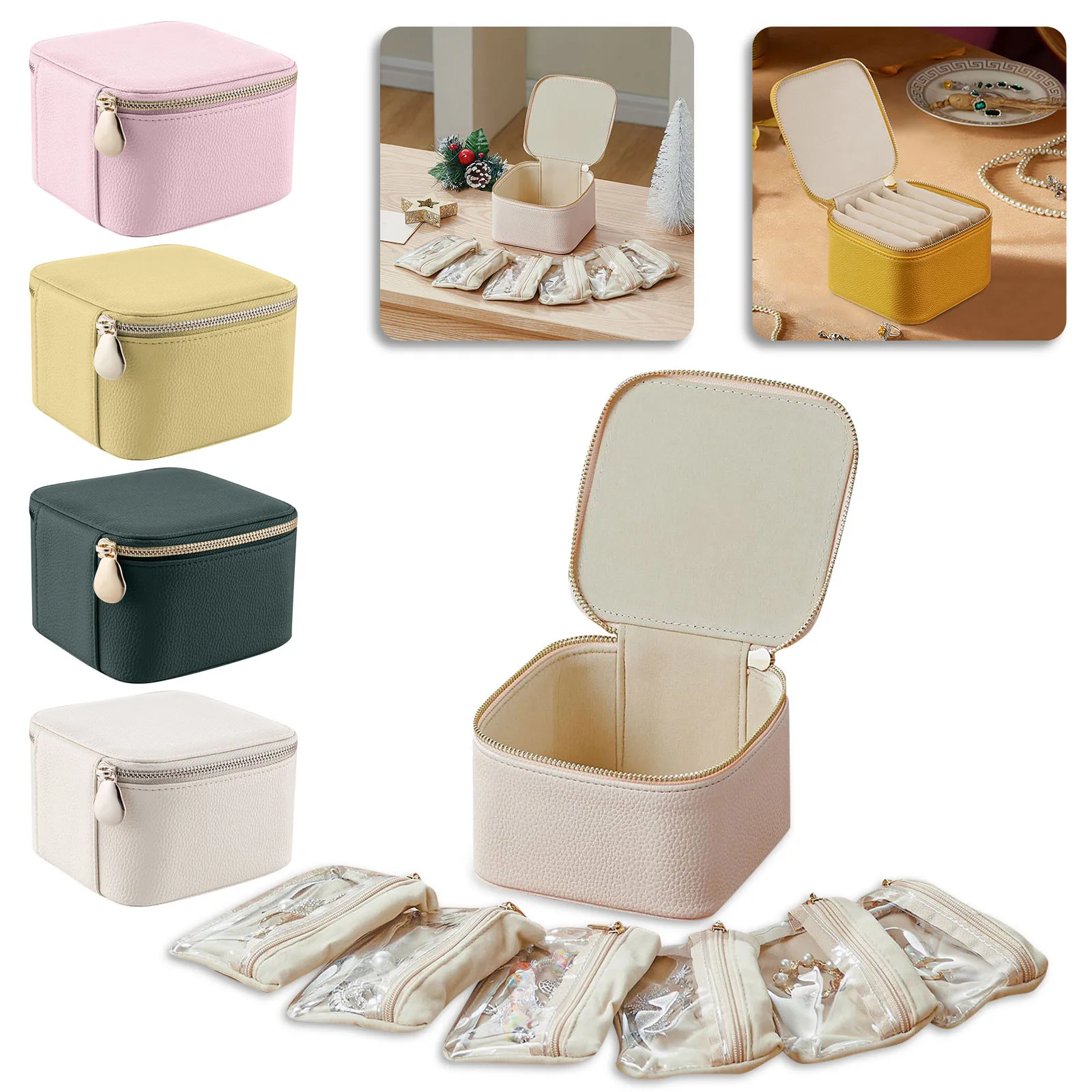 Leather Jewelry Boxes For Travel Small Jewelry Case With 6 Zipper Bags, Travel Jewelry Box Organizer For Jewelry 1Pcs