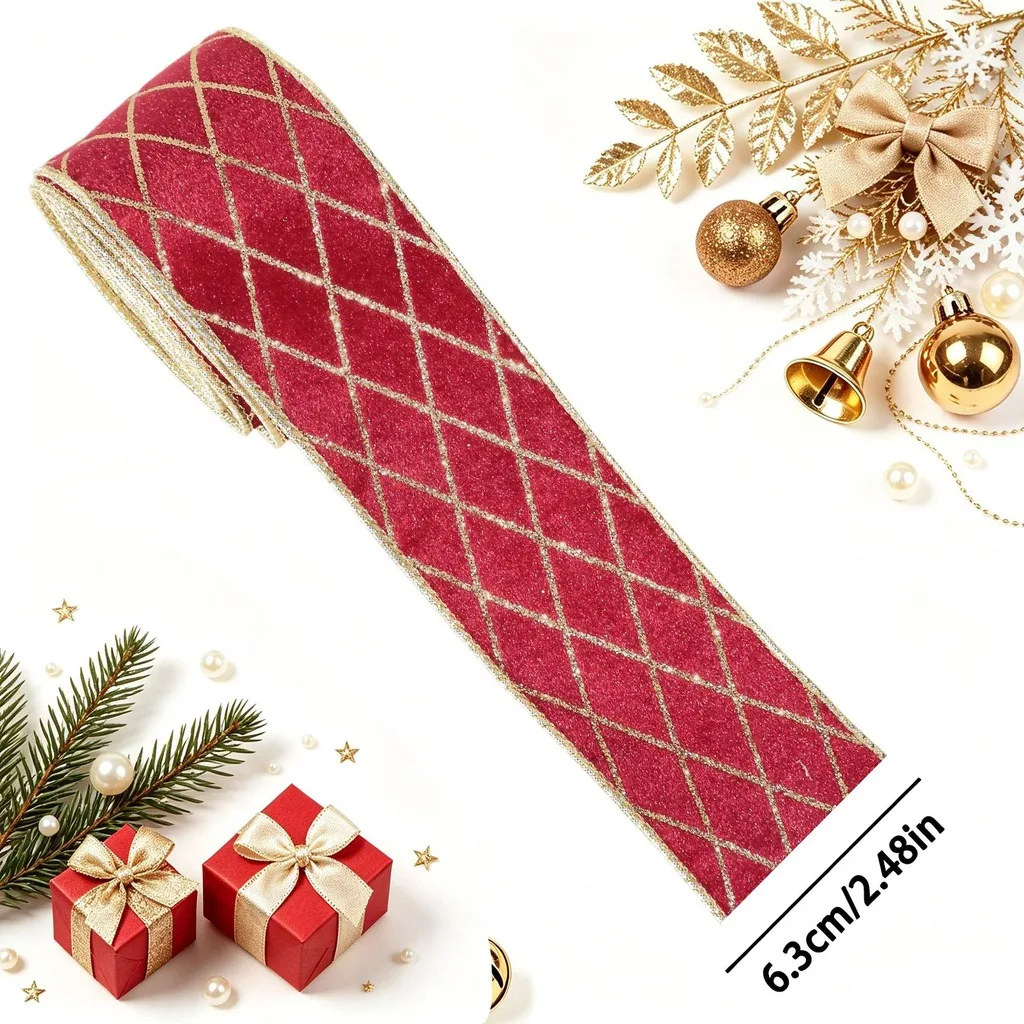 Pattern Ribbon Gold Wired Decorative Ribbon Flocked Ribbon Gold Edged For Door Display Holiday Diy Crafts Gift Wrapping