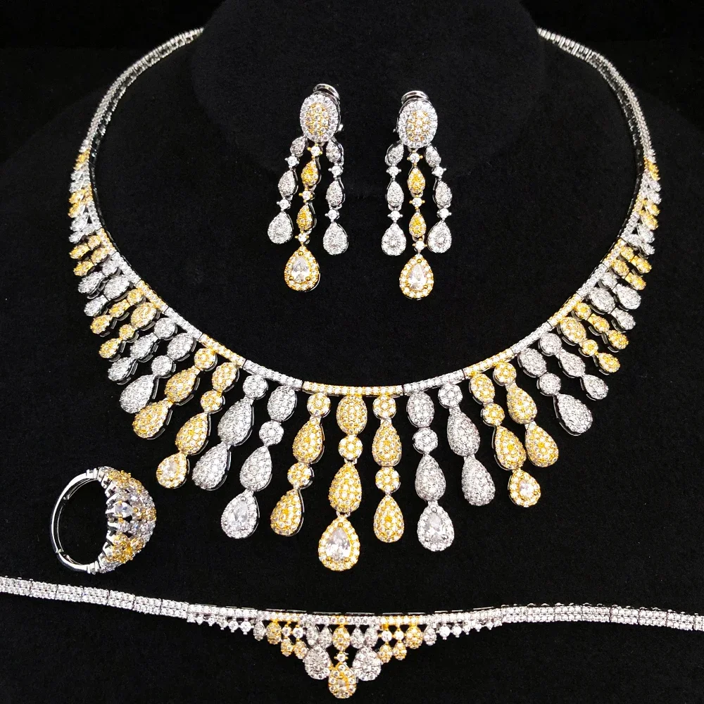 

Soramoore Luxury African Tassel 4PCS Jewelry Set For Women Wedding Party Naija Bride Necklace Dubai Bridal Dress Jewelry Set