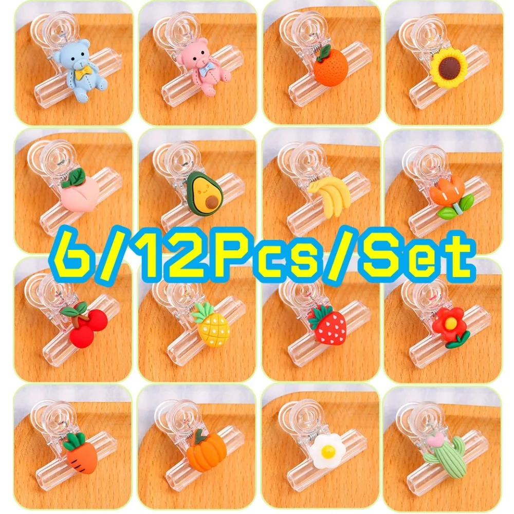6/12pcs Transparent Binder Clips Animal Multifunctional Cute Paperclips Cartoon 16 Styles Bookmarks Index Page Holder