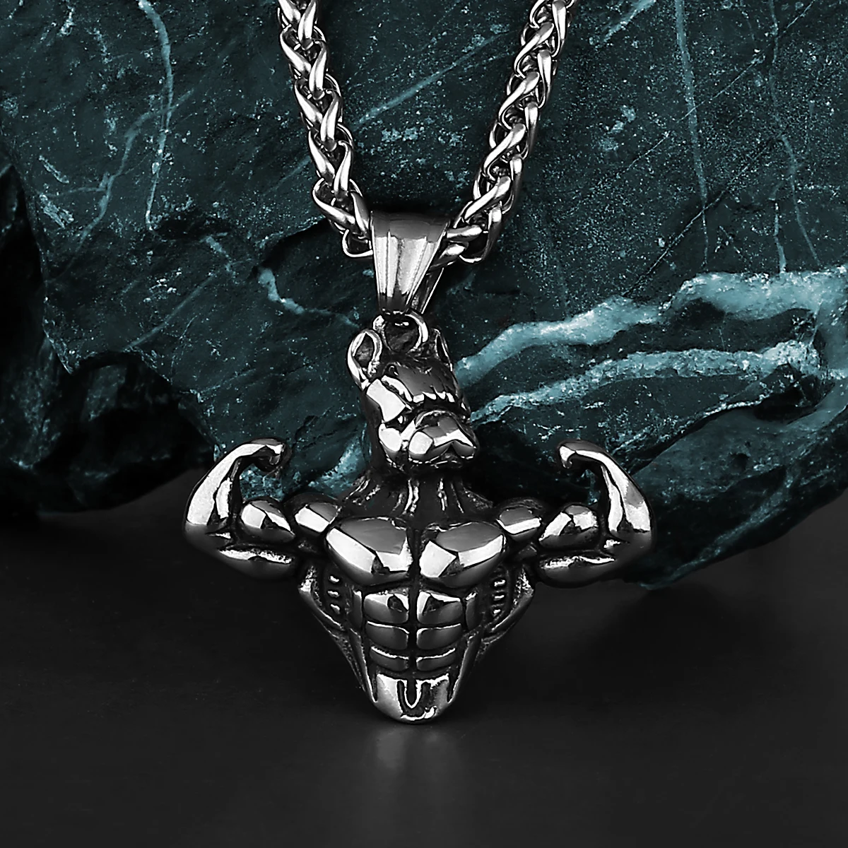 Retro Fitness Dog Muscle Arm Pendant Men's Fashion Trend 316L Stainless Steel Pendant Necklace Gift Jewelry Wholesale