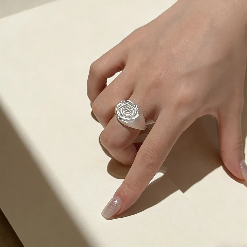925 Sterling Silver Rings for Women Couple Minimalist Handmade Rose Shape Ring Fine Jewelry Gift Prevent Allergy