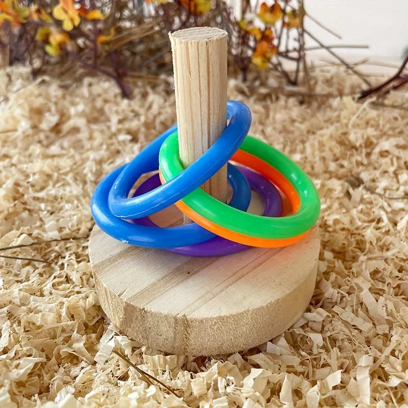 Wooden Interactive Parrot Ring Toy Educational Exercise Stimulating Fun Playtime for Parrot Parakeet Bird Toys Random Color