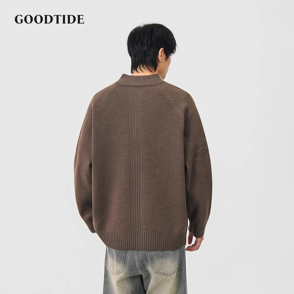 2025 Winter New Fashion Men's Casual Half - Zip Mock Neck Sweater Ribbed Knit Pullover Comfortable Soft Long Sleeve Jumper Top