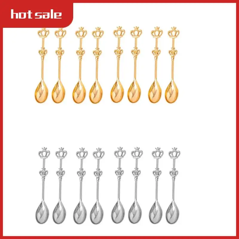 

8PCS Stainless Steel Coffee Cake Spoon Crown Cake Spoons Small Teaspoon For Ice-Cream, Soup, Salt, Sugar(Gold) 10X2cm