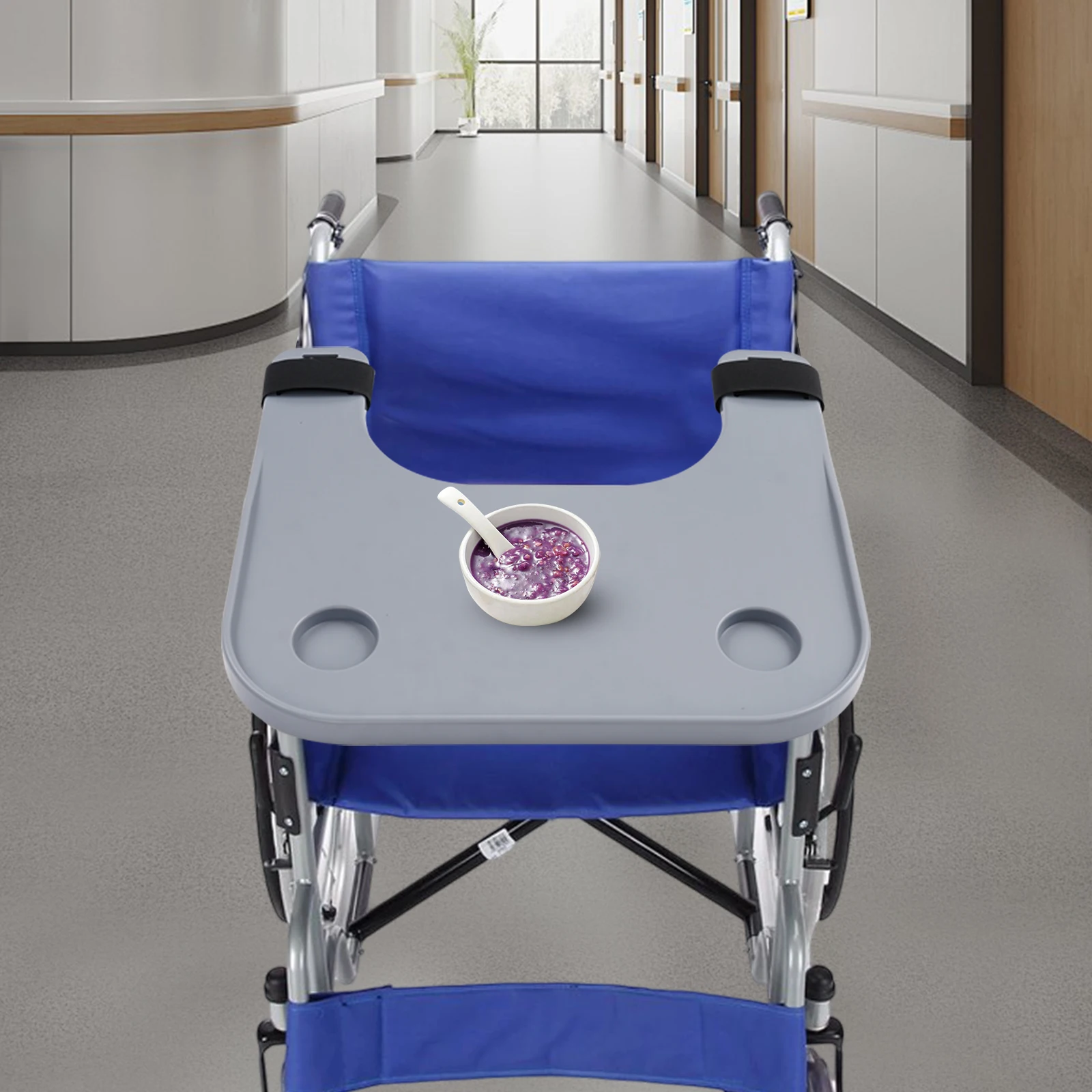 Wheelchair Desk Tray 58x53cm w/ Cup Holder - close-up view