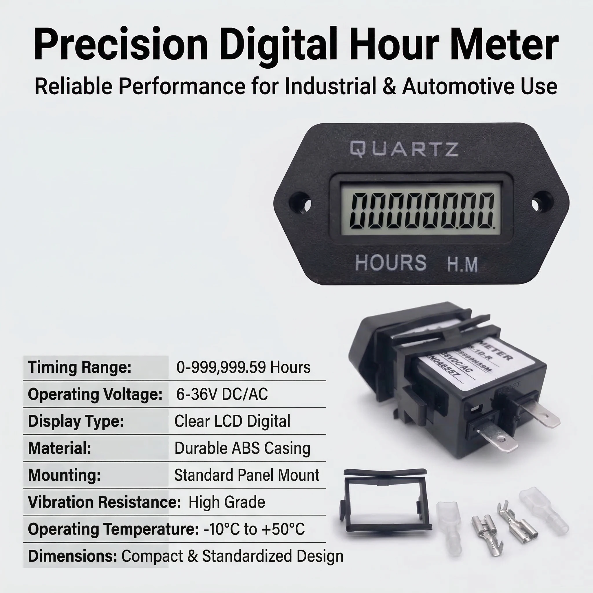 Digitaler Stundenzähler Quarz LCD Accumulate Timer Counter 999999.59 Snap-in Vehicle Boat Truck Motorcycle for Generator DC 6-36V – Detail 6