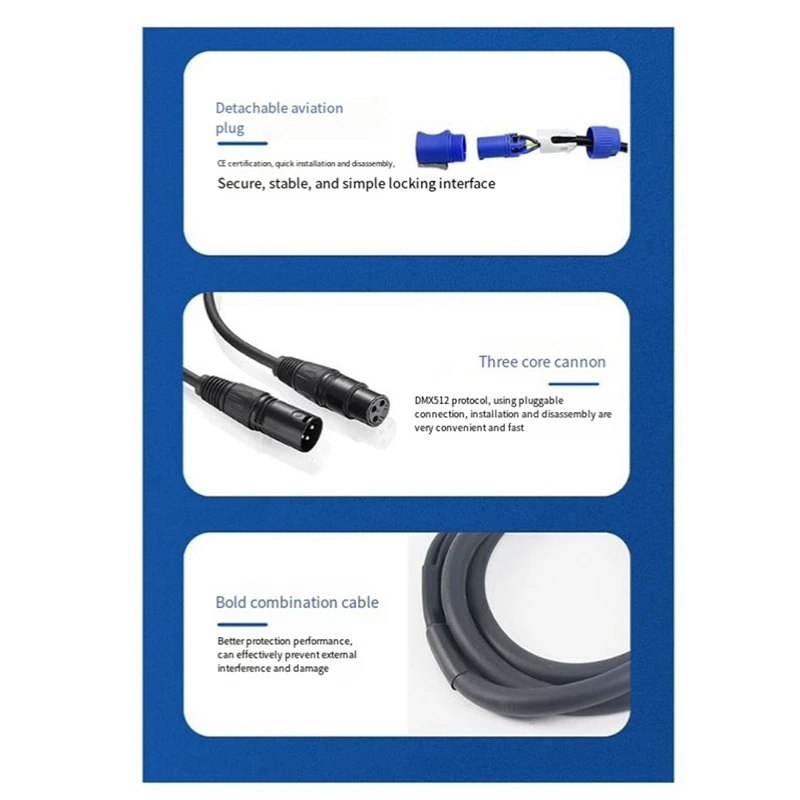 Cable de alimentación DMX Powercon, combinación de enchufe Powercon y línea de señal DMX XLR para conexión de luz, Tránsito de señal