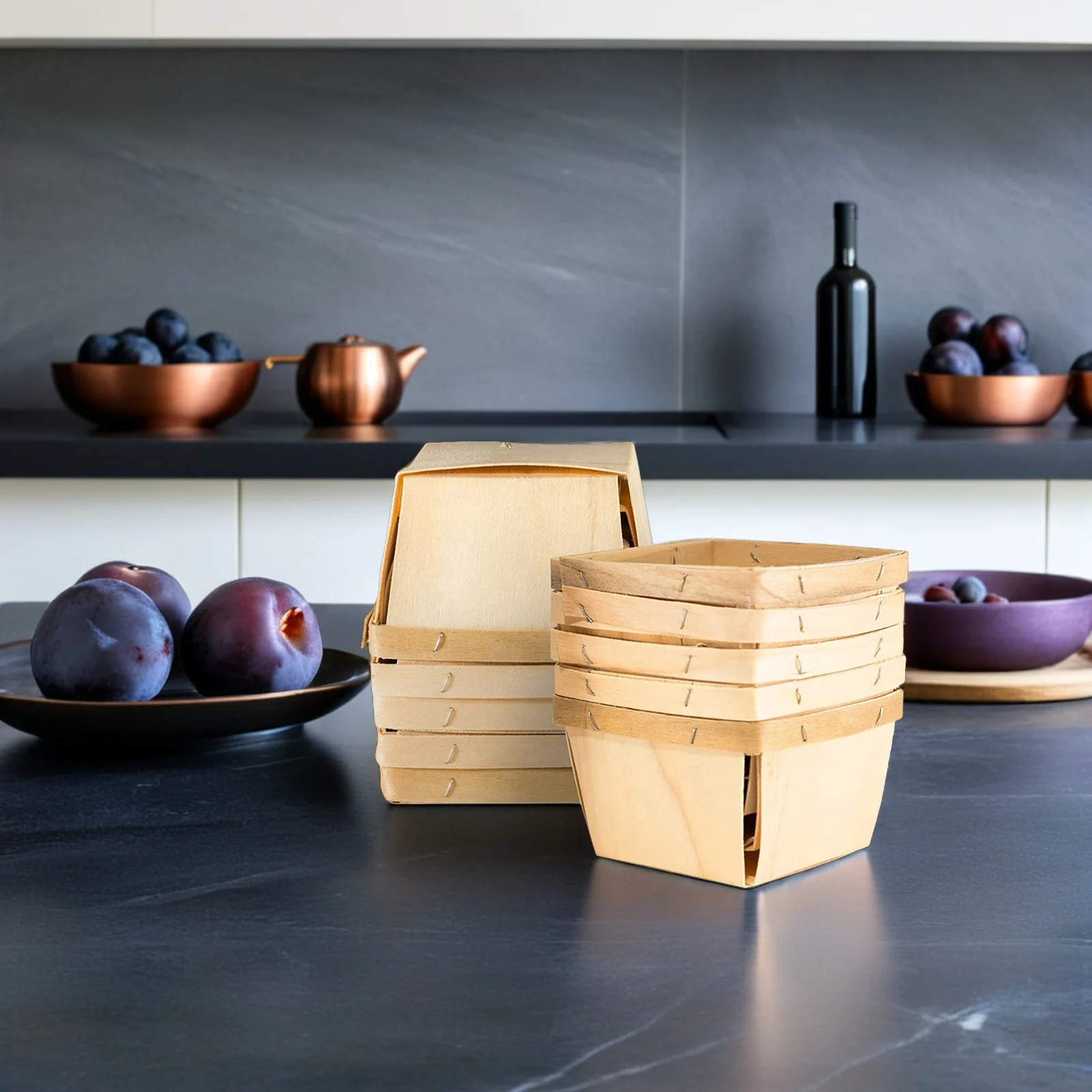 

10Pcs Natural Wood Bread Basket Sturdy Fruit Storage Organizer with Retro Style for Kitchen Counter Home Restaurant Decor