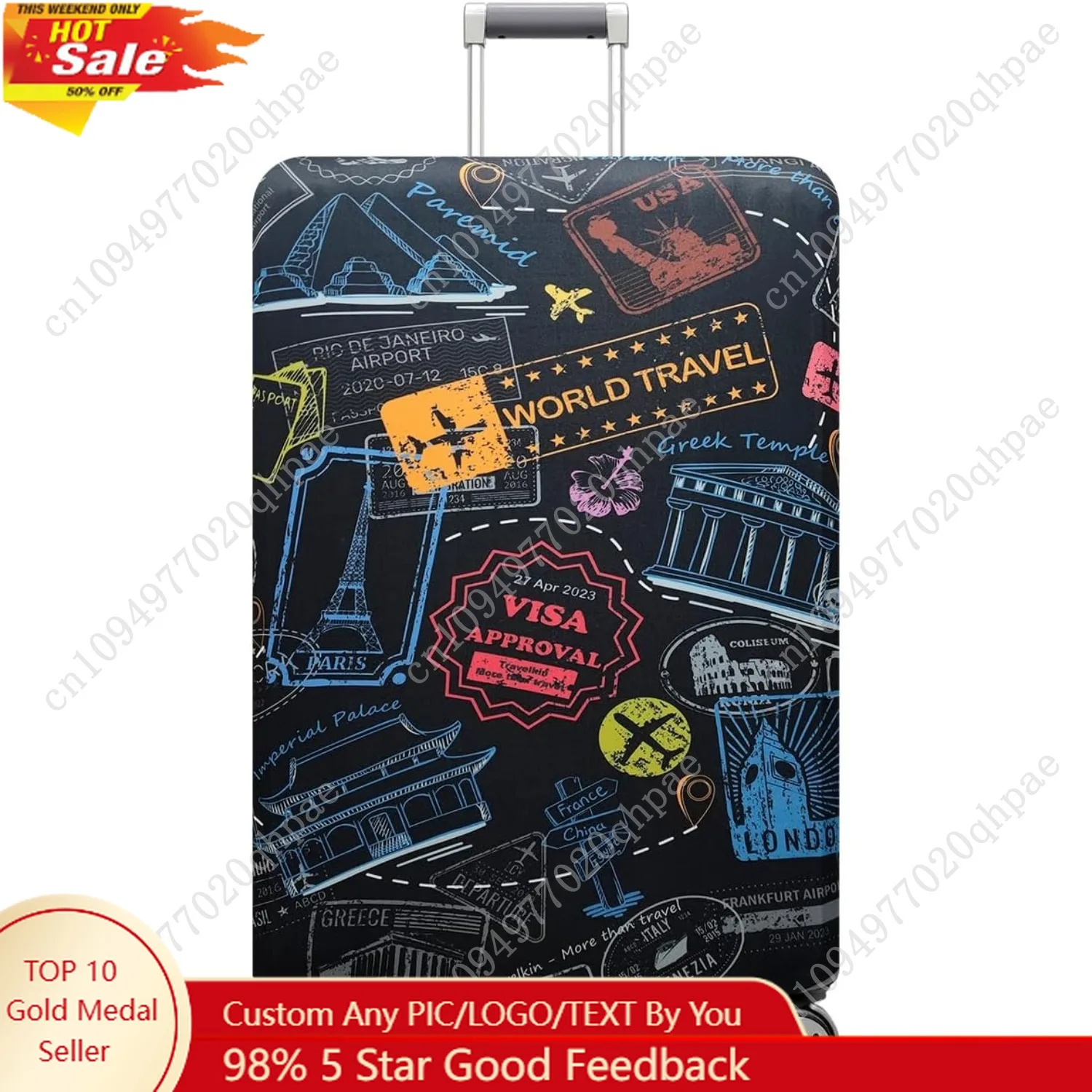 

fancyfree Luggage Cover Washable Suitcase Protector Anti-scratch Suitcase cover (Colorful Landmarks, M(22"-24" luggage))