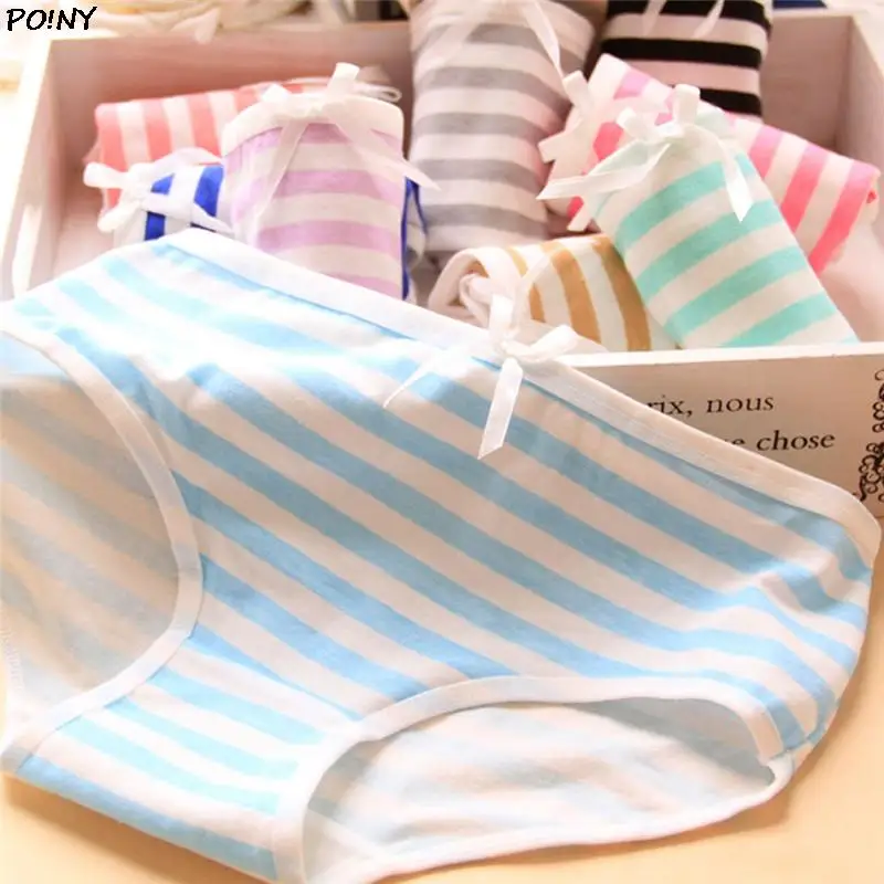 Women Cute Sexy Underwear Panties Stripes Navy Bowknot Tanga Lovely Women Panties Cotton Briefs