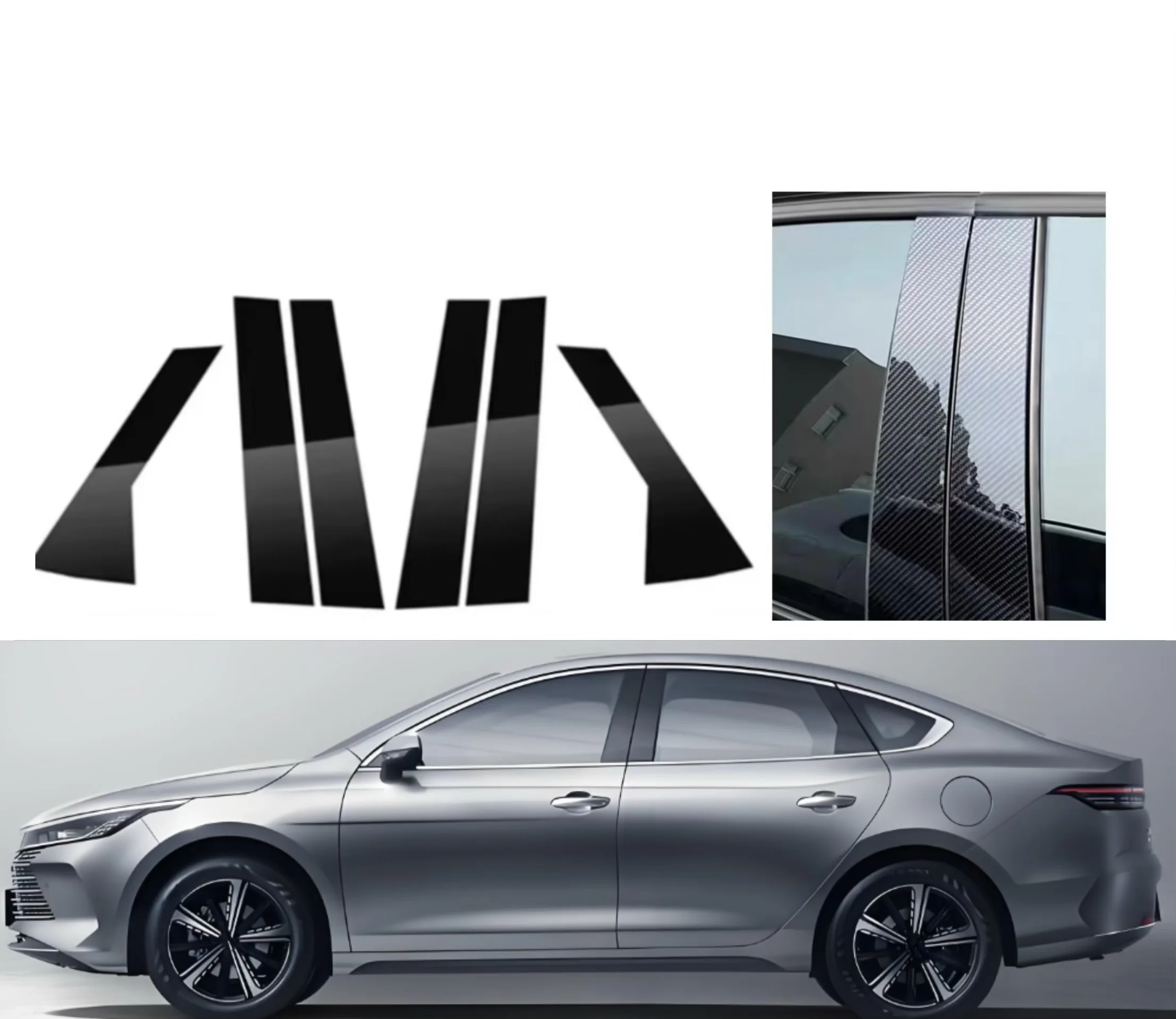 

6PCS Silver Glossy Black Pillar Posts Fit For BYD Destroyer 05 for Chazor 2022~2025 Car Door Side Window Decal Trim Cover