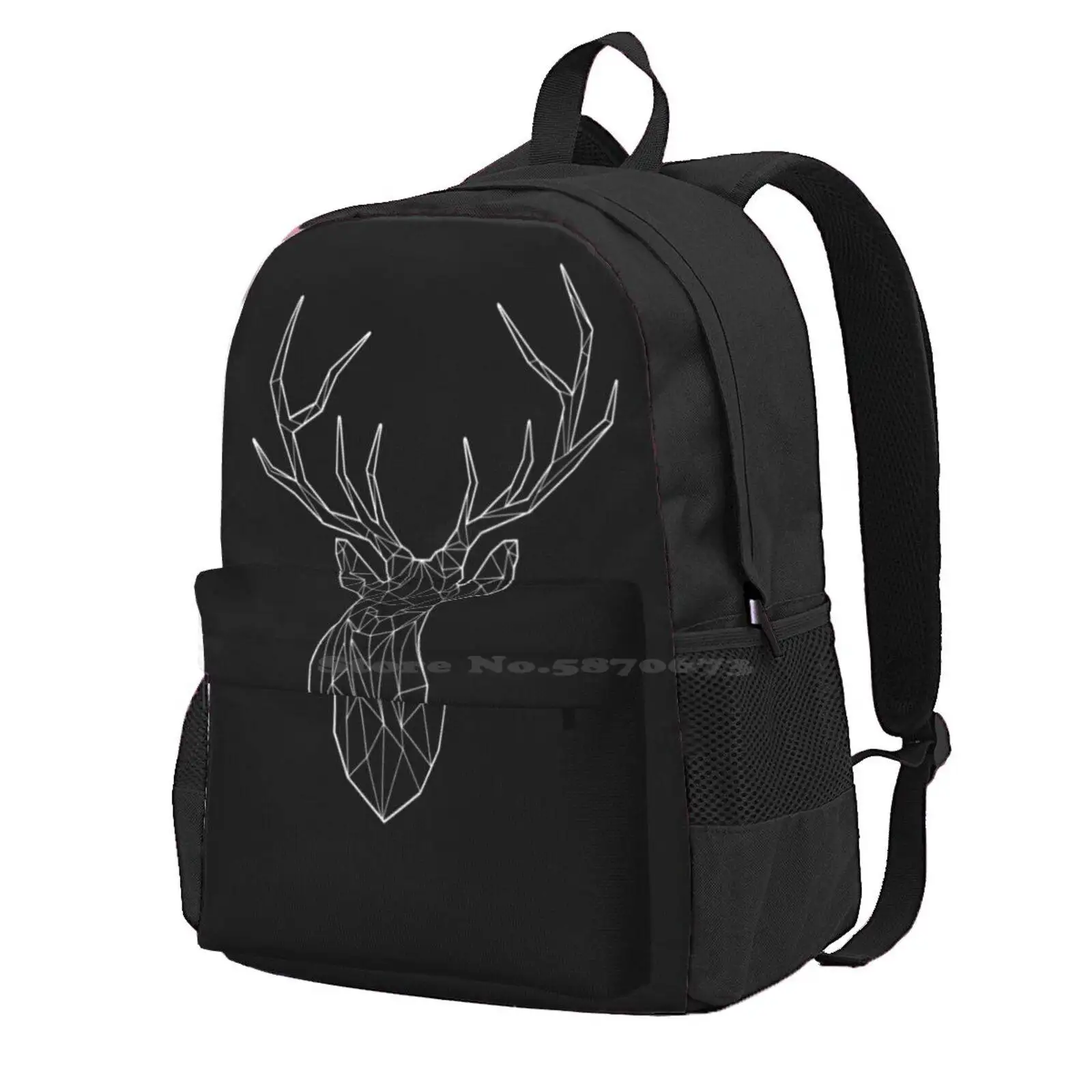 Geometric Stag - Black Hot Sale Schoolbag Backpack Fashion Bags Stag Doe Deer Geometric Shapes Shaped Head Outline Frame Animal