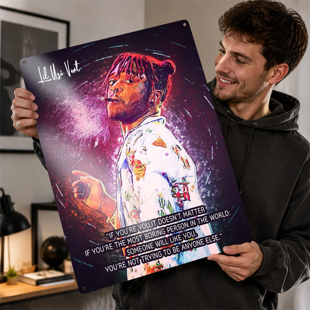 Lil Uzi Vert Profile With Quote Textured Metal Poster Painterly Wall Art For Music Studio Personalized Aluminum Sign Fan Gift