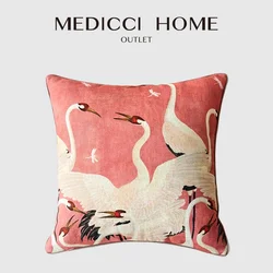 Medicci Home GG Style Inspired Dancing Crane Decorative Cushion Cover High Grade French Retro Pillow Case 45x45cm For Sofa Couch