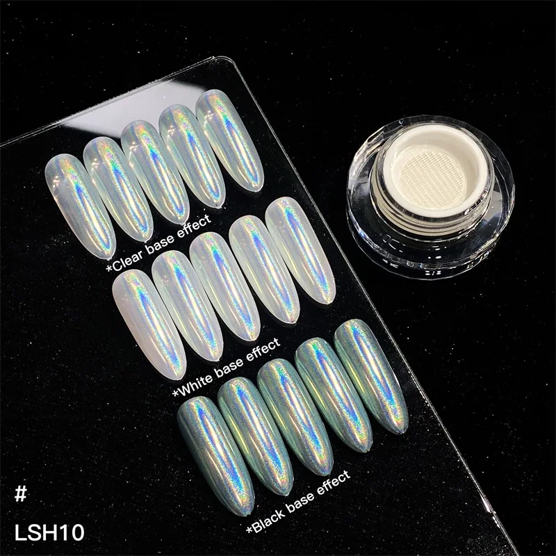 HNDO New Holographic Aurora Chrome Powder Metallic Effect Glitter for Nail Art Manicure Design Pigment Nail Rubbing Dust