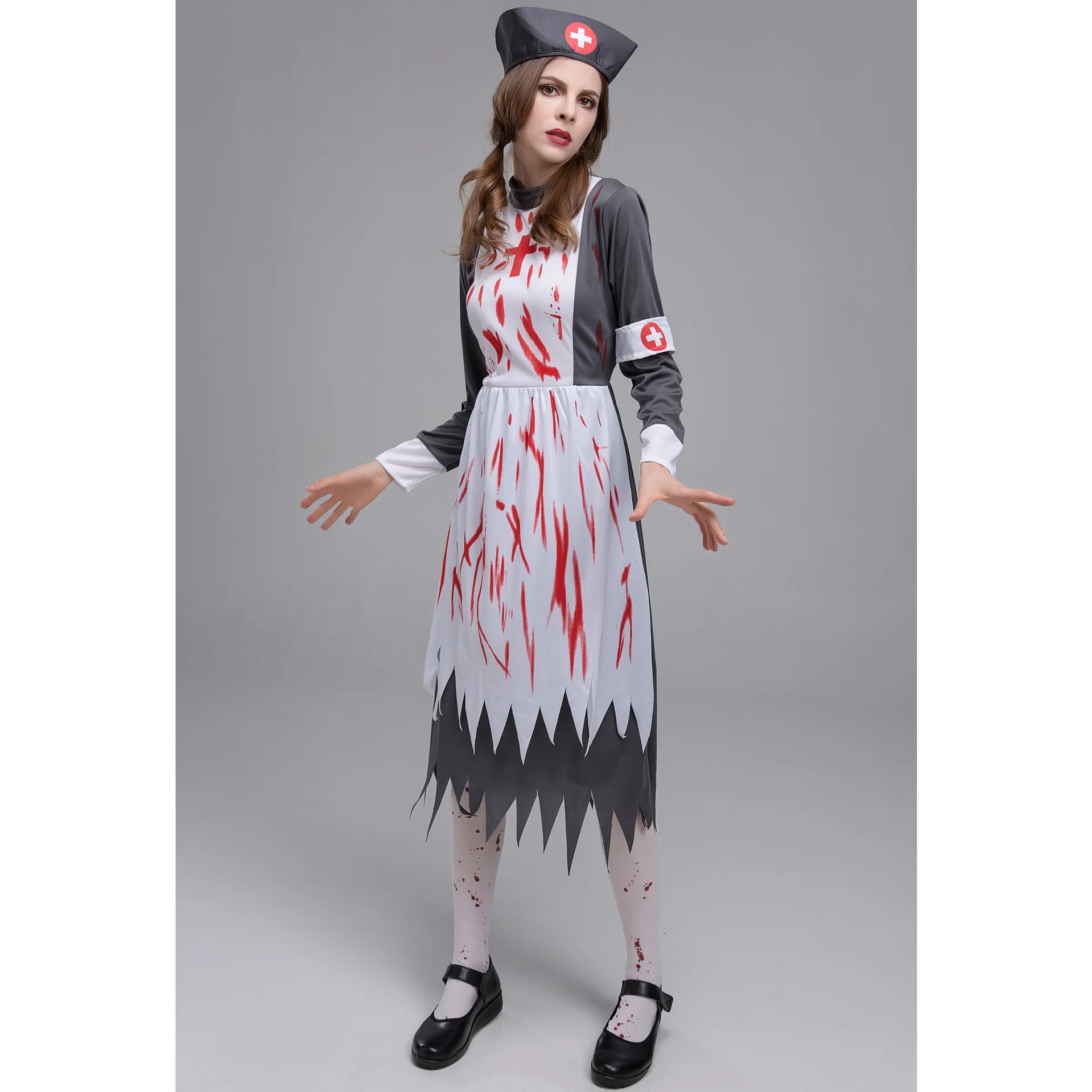

Women's Halloween Bloody Nurse Costume Sets Zombie Horror Nurse Cosplay Roly-Play Outfits Blood Scary Mini Dress