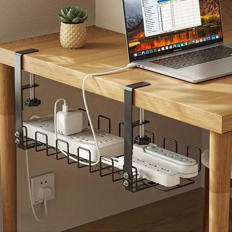 

40cm Black Under Table Storage Rack Metal Cable Management Tray Home Office Desk Wire Organizer No Punching Storage Accessories