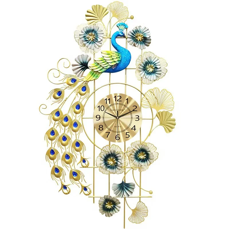 Clock Peacock Hanging Clock Living Room Simple Fashion Decoration Art Light Luxury Quartz Clock Wall Hanging Clock Creativity