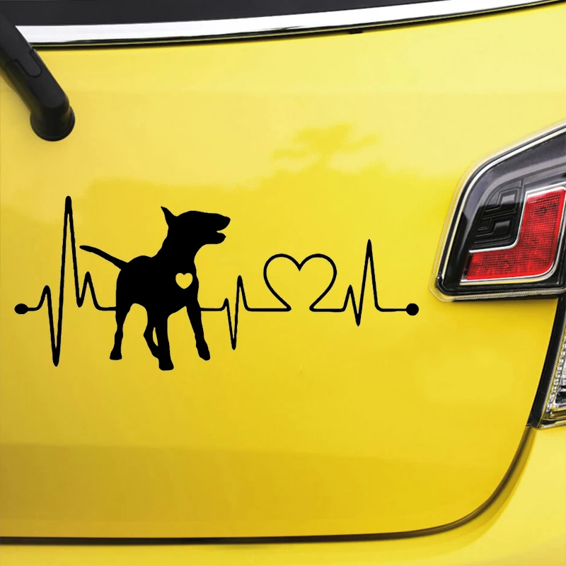 33607# Various Sizes Car Sticker Bull Terrier Heartbeat Line Vinyl Decal Waterproof on Bumper Rear Window Without Background