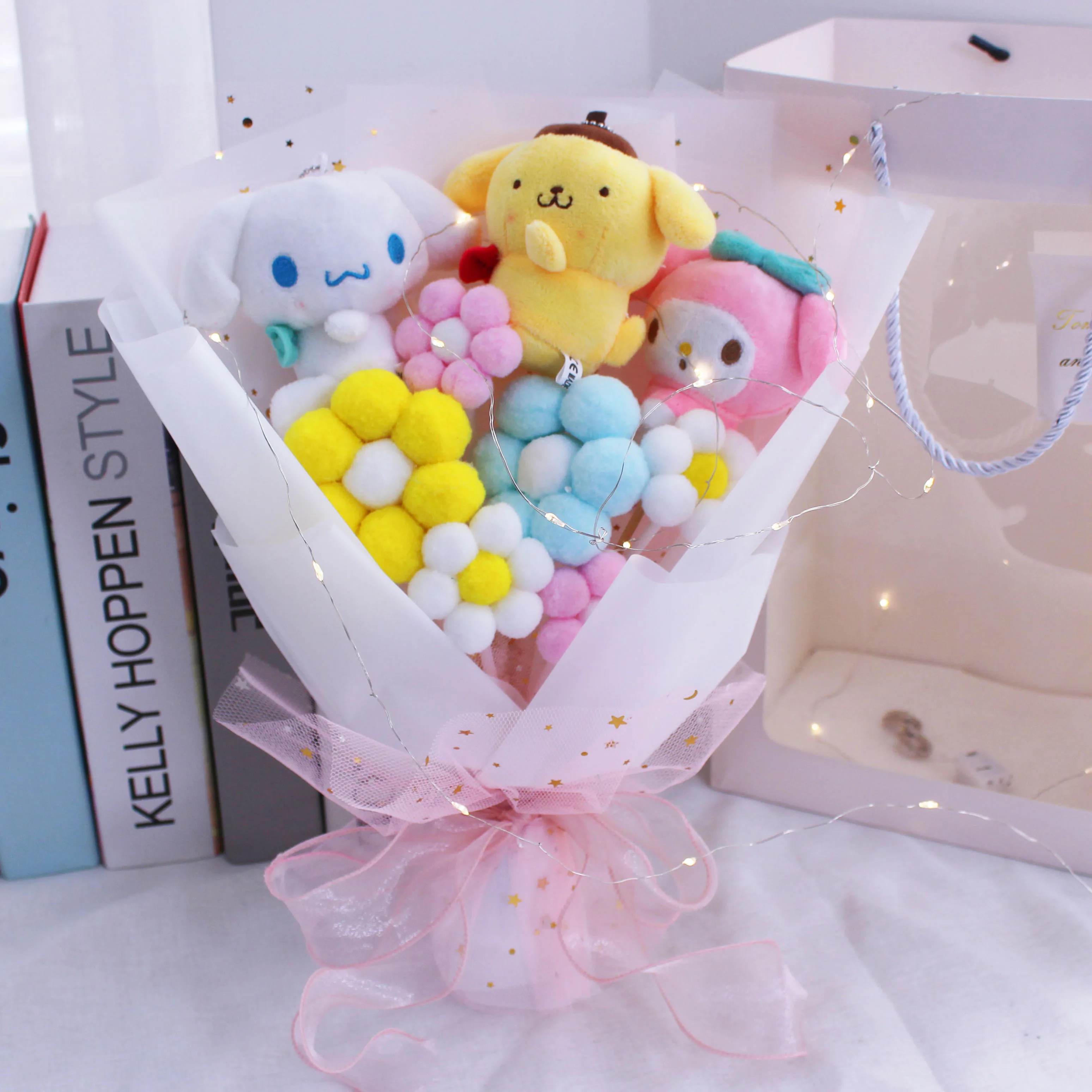 Promotion Kawai Cartoon  Kuromi Melody Cinnamoroll Plush Dolls Bouquet Anime  Valentine's Day Birthday Graduation Gift