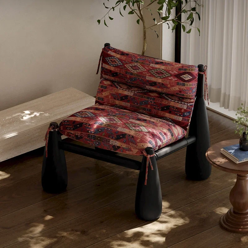 Medieval style solid wood baseball chair household living room color fabric single leisure chair