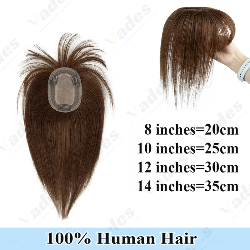 Human Hair Toppers For Women 8x12cm Silk Base Ultra-thin 360°Cover Wide Hairpart/Grey Hair Highly Breathable Easy Install&Remove