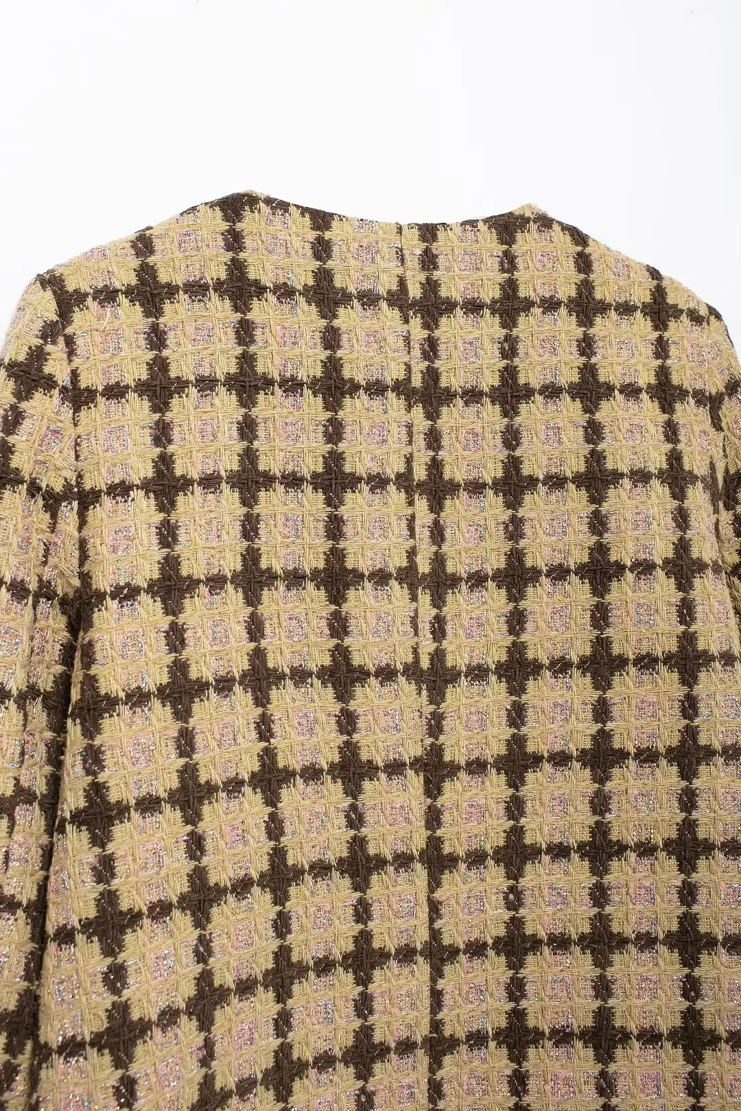 Tangada Women 2024 Plaid Gold Yarn Tweed Crop Blazer Coat Vintage Long Sleeve Female Outerwear BE0314