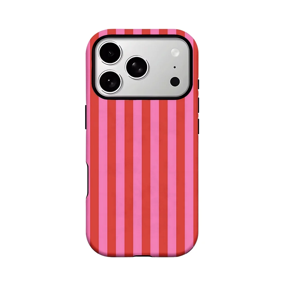 Fashionally romantic red striped pattern dual-purpose Film phone case, suitable for iPhone 17, 16, 15, 14, 13, 12, 11, etc.