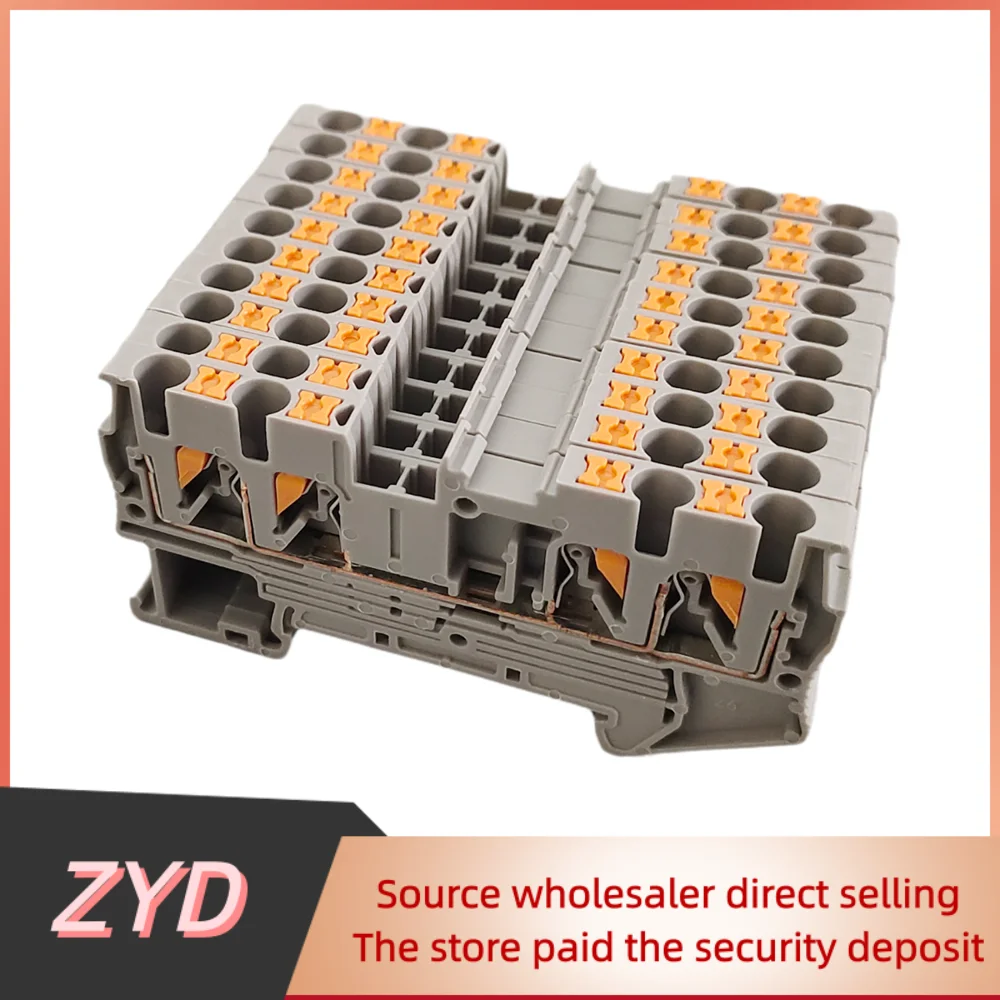 ZYD 10Pcs PT2.5 QUATTRO Push-In Spring 4-Conductor Strip Plug PT 2.5 Wire Electrical Connector Din Rail Terminal Block PT2.5-QU