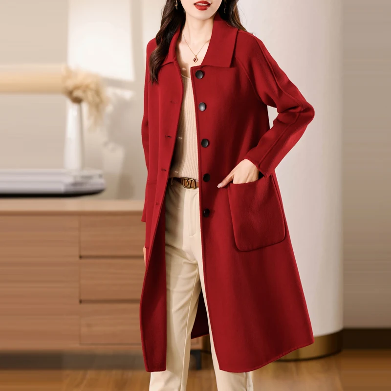 2025 Women's 100% Cashmere Thick Double sided Long Jacket Classic Multi functional Fashion Suitable for Business