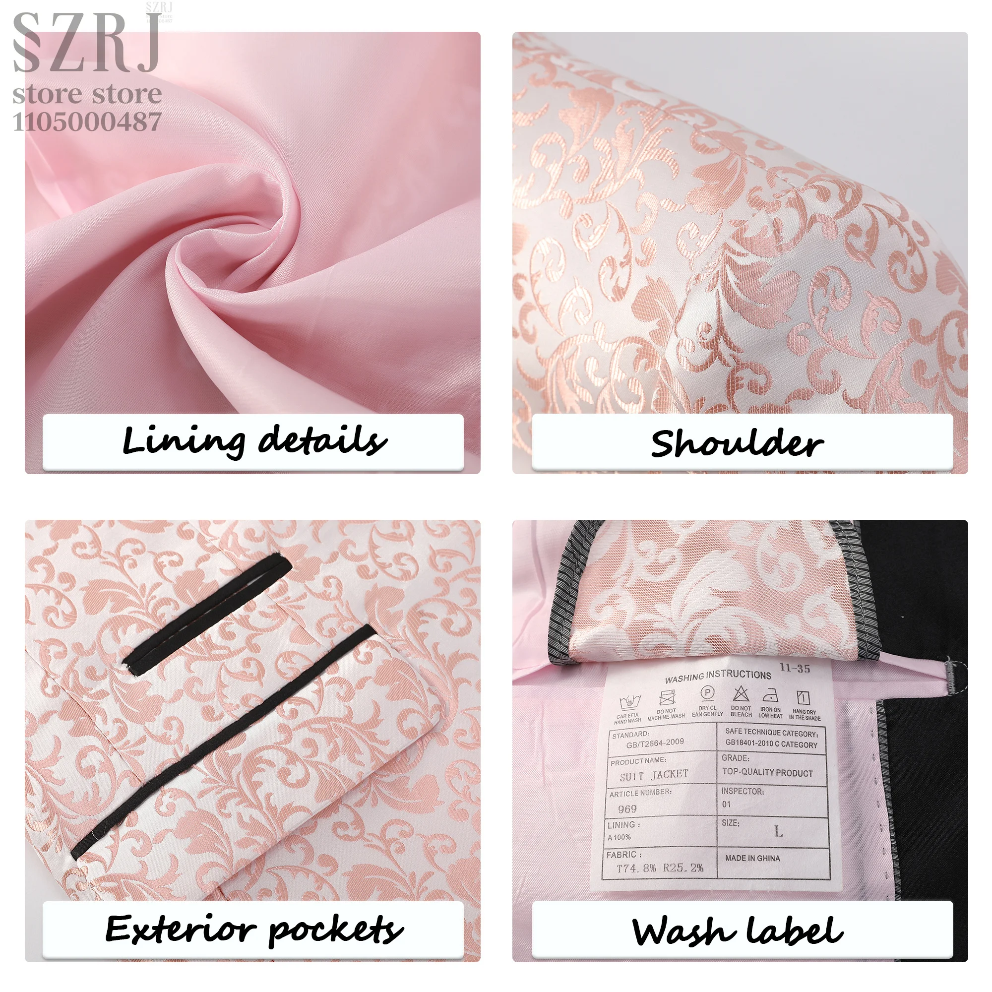 طقم بدلة رجالي بطبعة زهور - قميص بأكمام طويلة + بنطلون، ياقة شال بزر واحد، مثالي للحفلات/الزفاف/التجمع