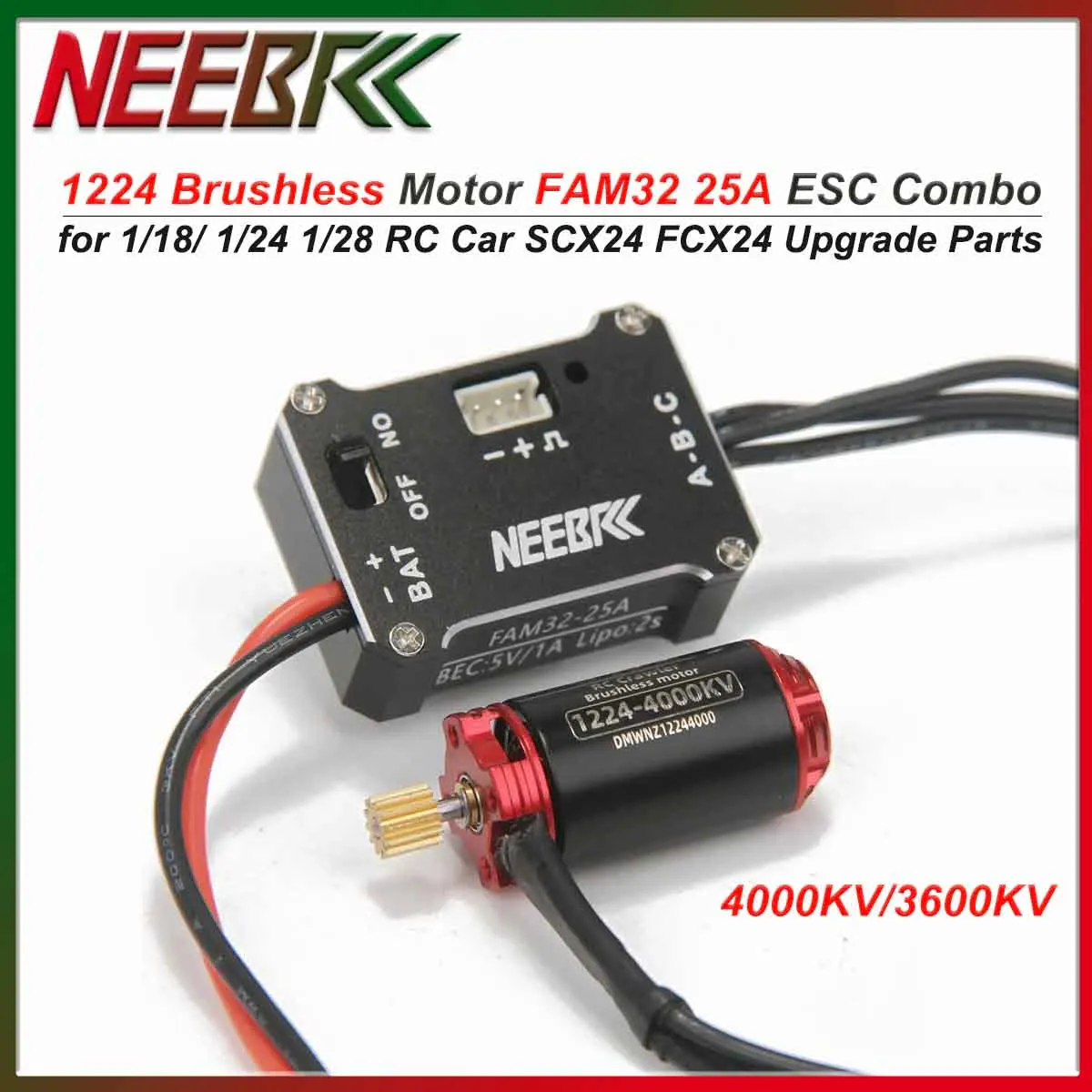 

NEEBRC 1224 4000KV 3600KV Brushless Motor FAM32 25A ESC Combo for 1/18/ 1/24 1/28 RC Crawler Car SCX24 FCX24 FCX24M Upgrade Part