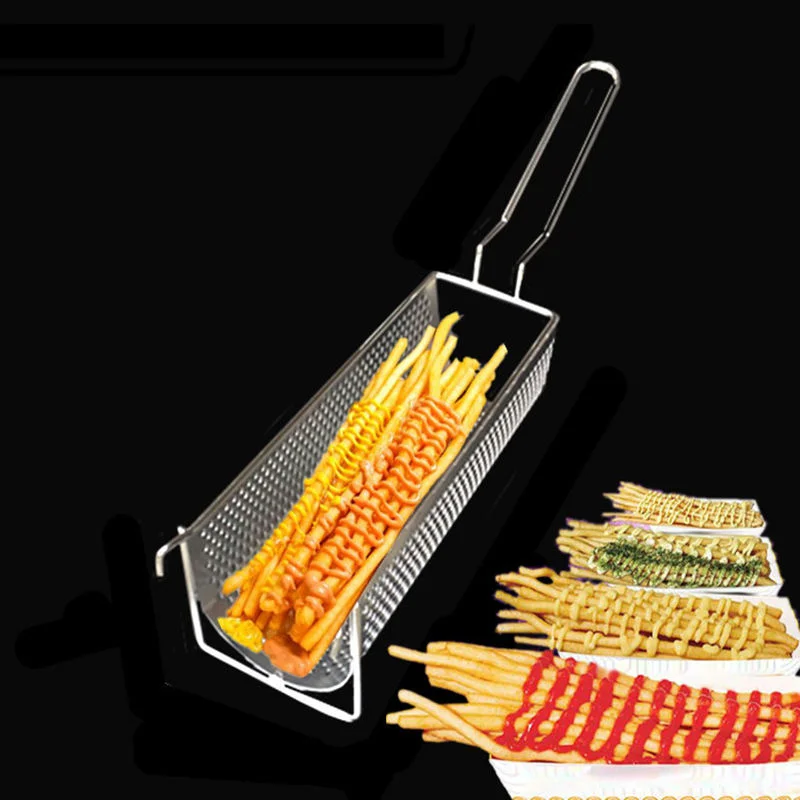 Stainless Steel Square Mesh Food Strainer Fry Basket, For French Fries Chicken Wings, Kitchen Restaurant Cooking Tool