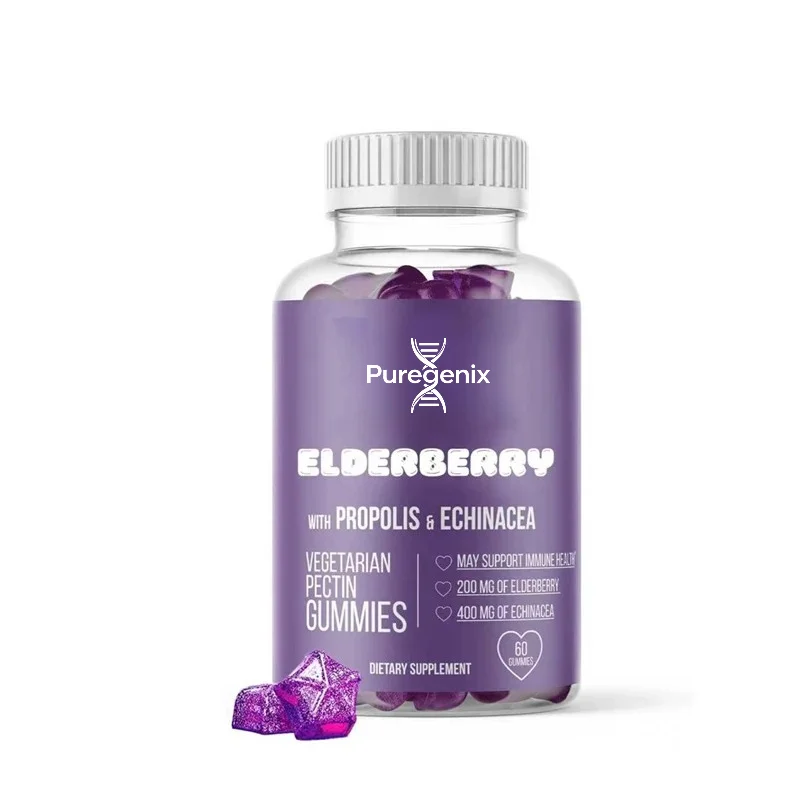 Elderberry Gummies Containing Vitamin C and Echinacea | 1 Month Supply | Efficient Elderberry Extract | Gluten Free and Vegan