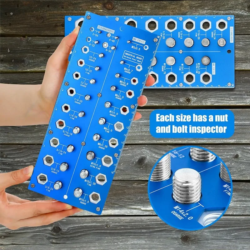 

2-In-1 Thread Gauge Bolt Checker, Bolt And Nut Identifier Gauge, Identification Tool Ruler, Easy To Use (17 Metric And 21 Inch)