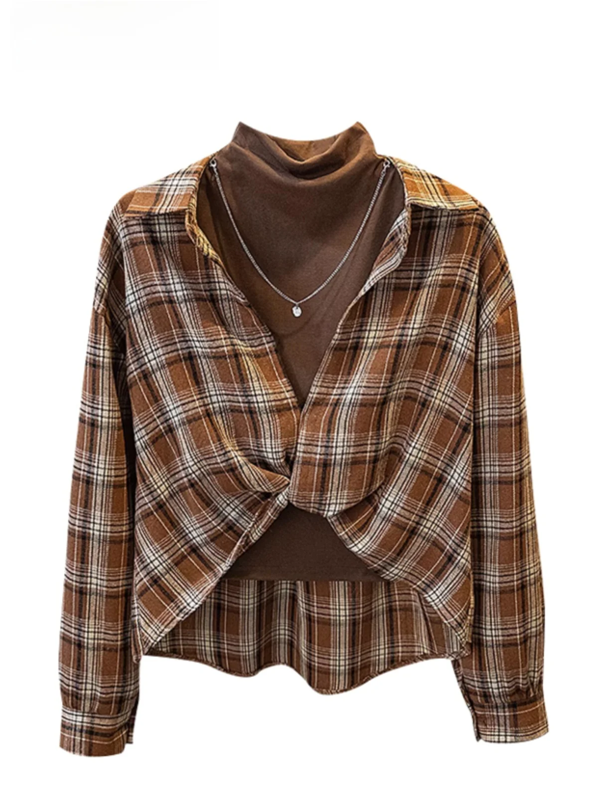 

Slimming Plaid irt And Bot Set Women's plus Size Spring Faion Set Korean Sle Long Sve Cotton Cardigan Two-Piece Set