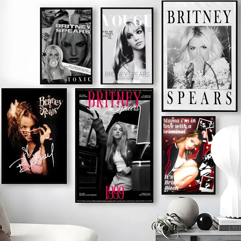 Póster de la cantante B-Britney S-Spears, pegatinas artísticas de pared autoadhesivas impermeables, decoración de pared extraíble para sala de estar y dormitorio