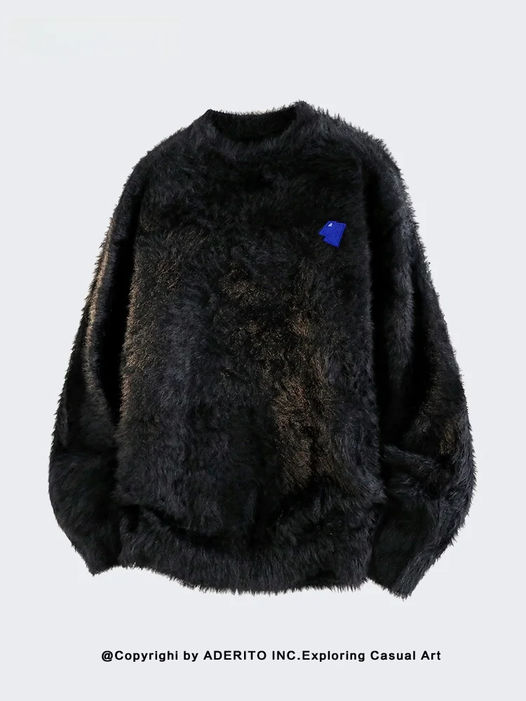 

ITo Trendy Brand American Retro Mink Sweater Men's Autumn Winter Lazy Sle Loose Couple Knitted Jaet Polyester Fiber