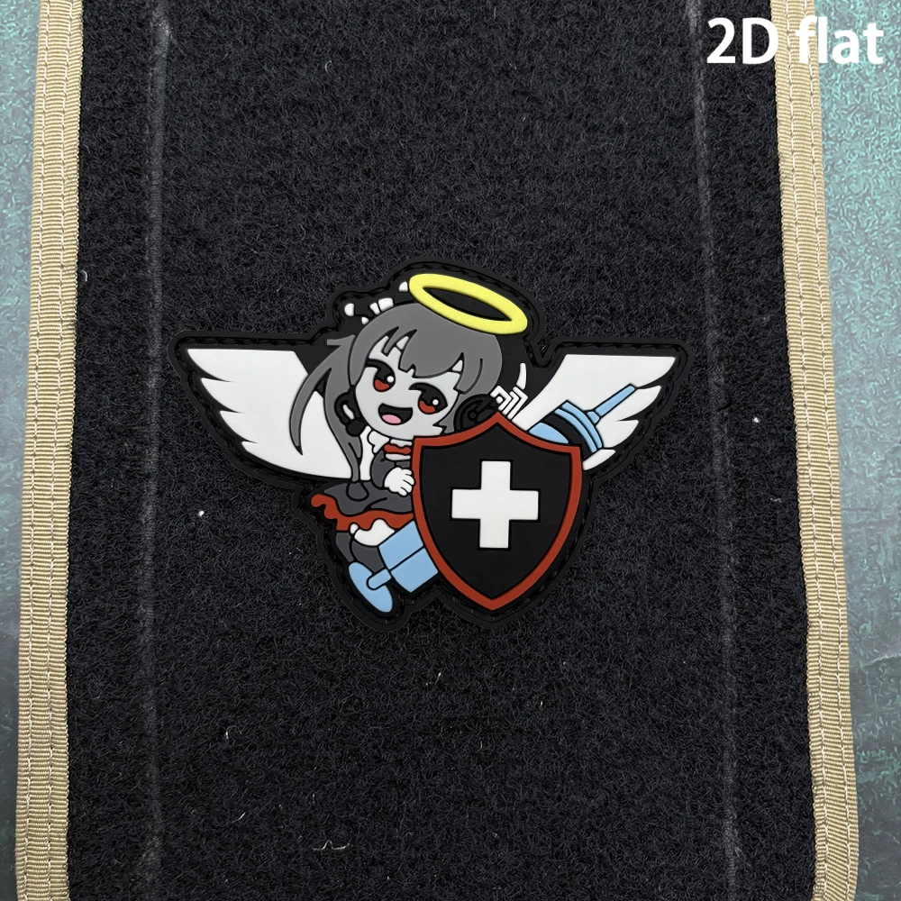 Halo Wings Shield Girl Alien Patch, Luminous Pvc Material, Arm Badge with Velcro, Decorative Patch for Bags and Clothing, Includes Matching Fuzzy Badge Applique