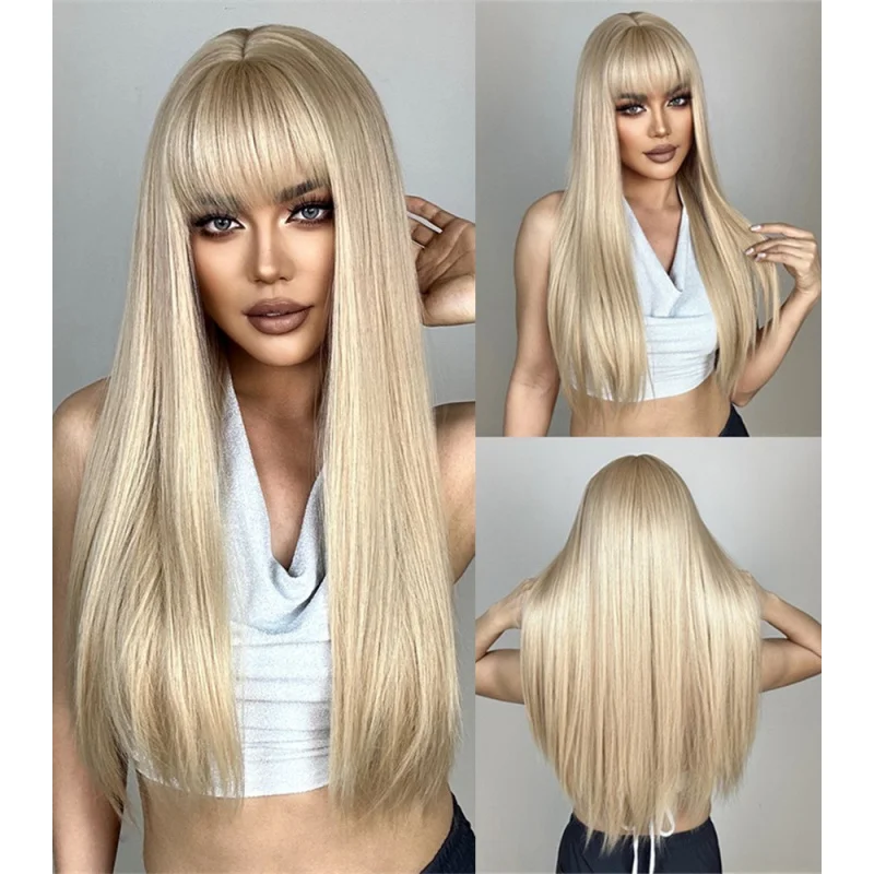 

Synthetic Hair Ash Blond Cosplay Wig With Fringe Layered Long Straight