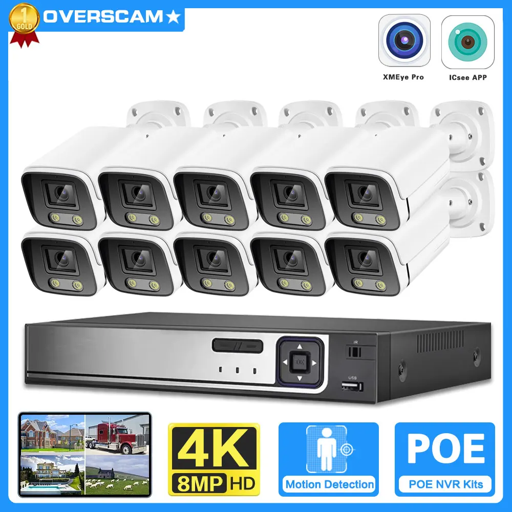 

10CH 4K POE NVR Security System Color Night Vision 8MP Indoor Home CCTV Bullet Camera Set Video security protection cctv Cam