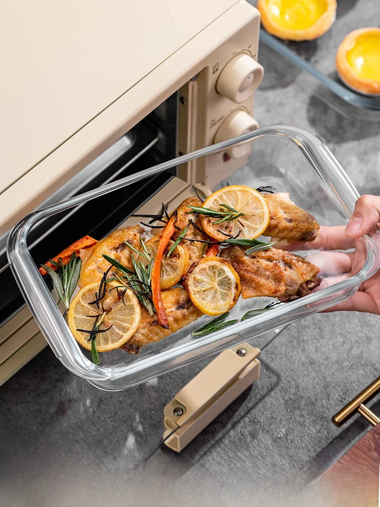 High Borosilicate Glass Rectangular Baking Tray for Microwave Oven Fish Steaming Dish Seafood Serving Plate Nordic Style Home...
