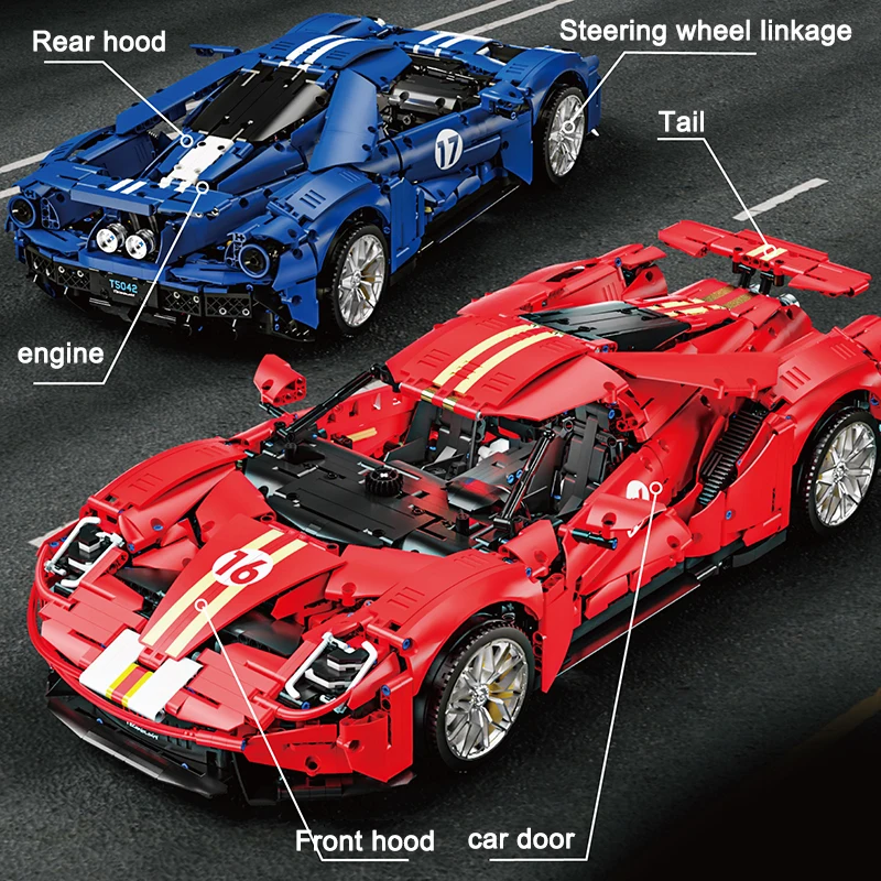 3056PCS Technical 1:8 Ford GT Speed Car Building Blocks Red Or Blue MOC Constrution Bricks Vehicle Toys Gift For Adult Friend