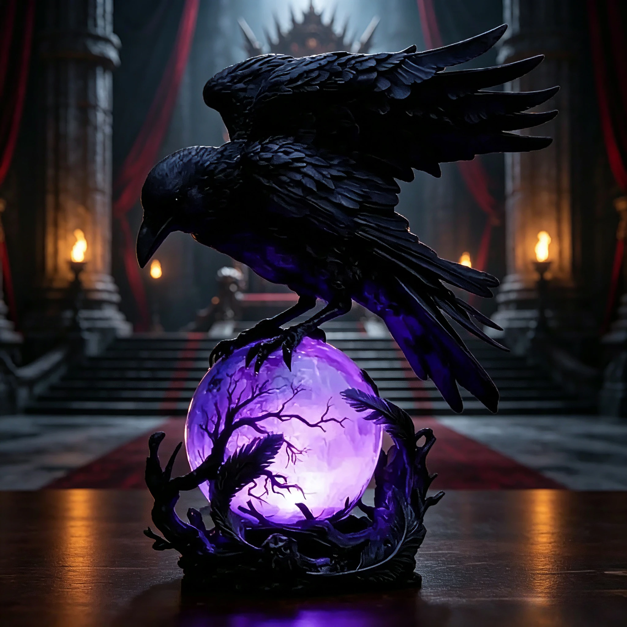 ゴシック・レイヴンLEDランプ彫刻 紫色の光る球体 ミステリ - Resin Art Lamp のレビューと価格