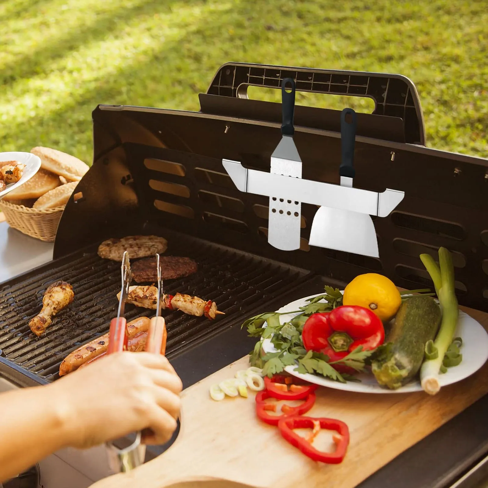 2Pcs Griddle Tool Holder Stainless Steel Griddle Spatula Holder Griddle Tool Holder Barbecue Tool Hold Rack Griddle Accessories