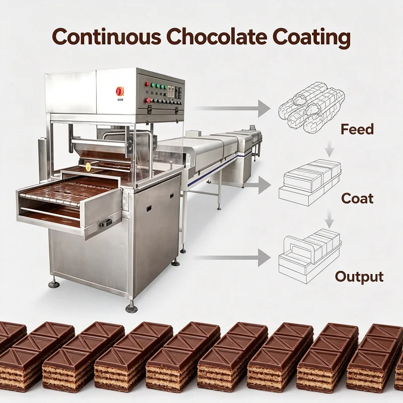 Chocolate Enrobing Machine Plug-and-Play Coating Applicator for Small Factory, Efficient Unit for Nut Dried Fruit & Donut Line