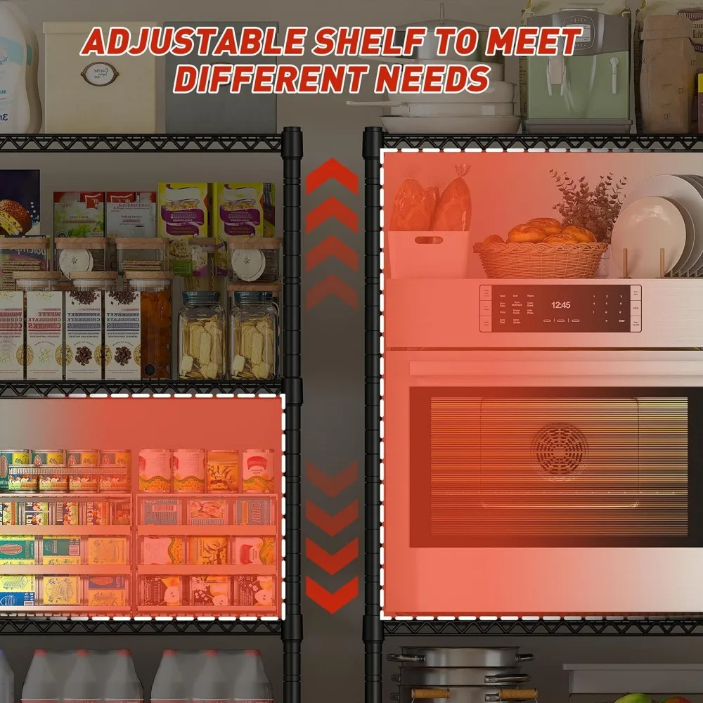 Unit Rak 60''W dengan Roda, Rak Penyimpanan 4 Tingkat yang Dapat Disesuaikan Rak Logam Komersial 2500LBS untuk Ruang Besar, 2 Buah, Rak