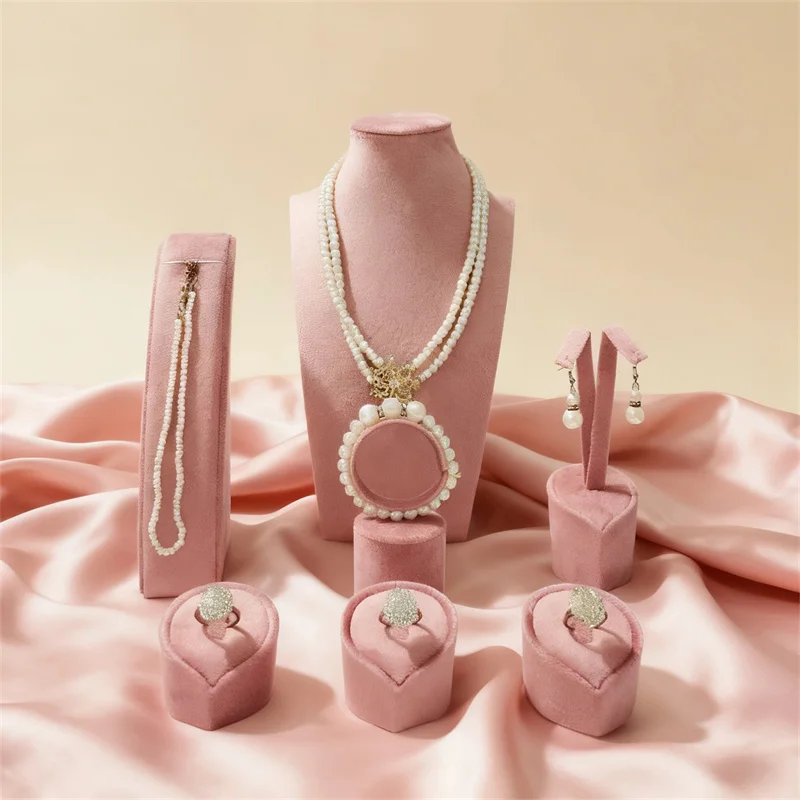 Pink Velvet Jewelry Display Stand,Necklaces Earrings Rings Storage Holder,for Retail Boutique,Exhibition Window Props Show